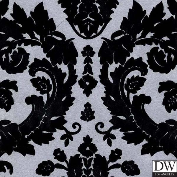 1890's black and silver damask flock wallpaper
