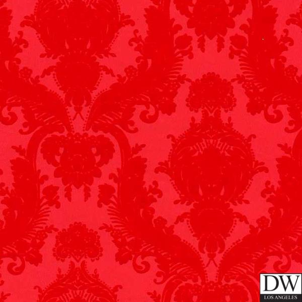 Victorian Flocked Velvet Wallpaper - Tone on Tone - Red on Red
