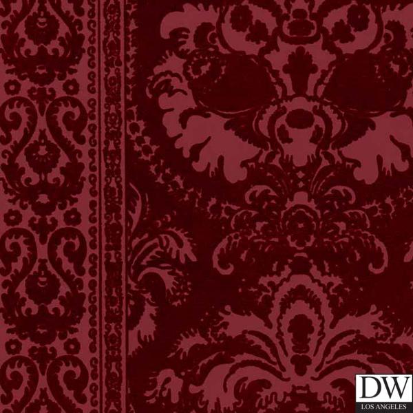 Victorian Flocked Velvet Wallpaper - Tone on Tone Burgundy