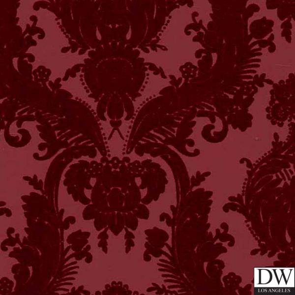 Victorian Flocked Velvet Wallpaper - Tone on Tone Burgundy 2